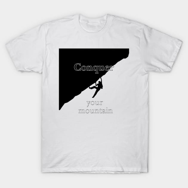 Black and White Mountaineer Climbing the Mountain T-Shirt by Lighttera